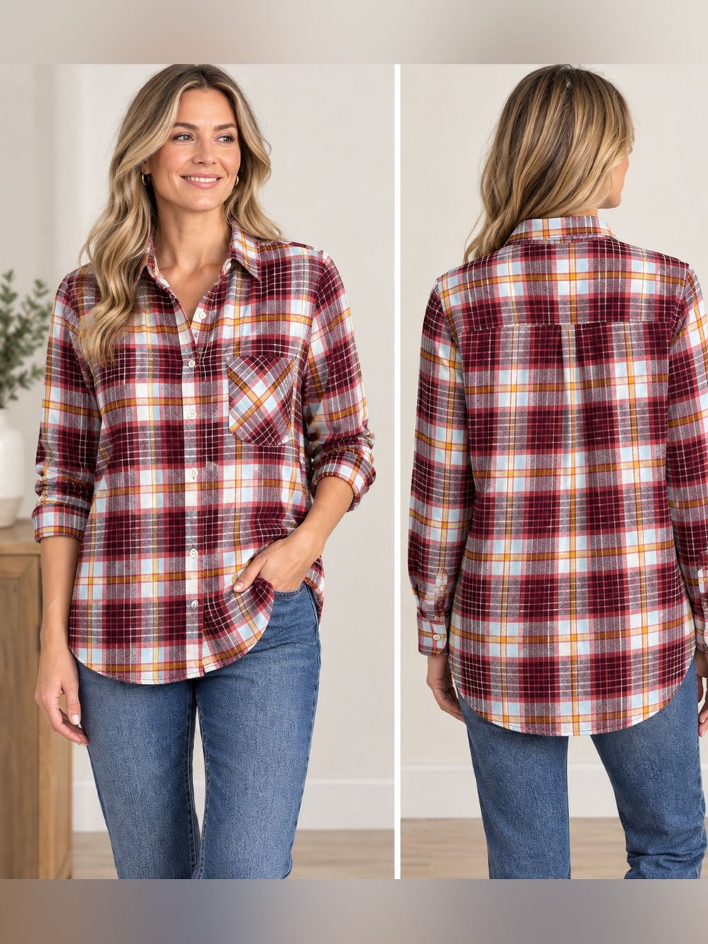 Old Navy The Tunic Red Plaid Button-Down Shirt!